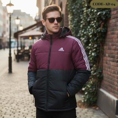 Men’s Insulated Zipper Hoodie Jackets Adidas(Merun/Black)-AD 04