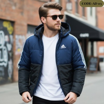Men’s Insulated Zipper Hoodie Jackets Adidas(Nevy Blue/Black)-AD 03