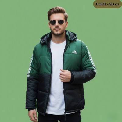 Men’s Insulated Zipper Hoodie Jackets Adidas(Green/Black)-02