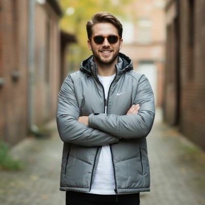 Men’s Insulated Zipper Hoodie Jackets Nike(Silver)