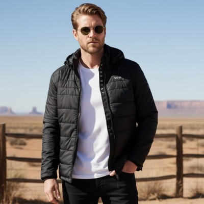 Men’s Insulated Zipper Hoodie Jackets Boss(Black)